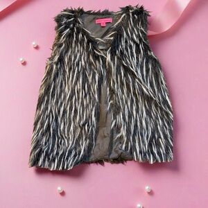Betsey Johnson Faux Fur Vest Women's  Lined Size 14 (XL) Black/White Preloved